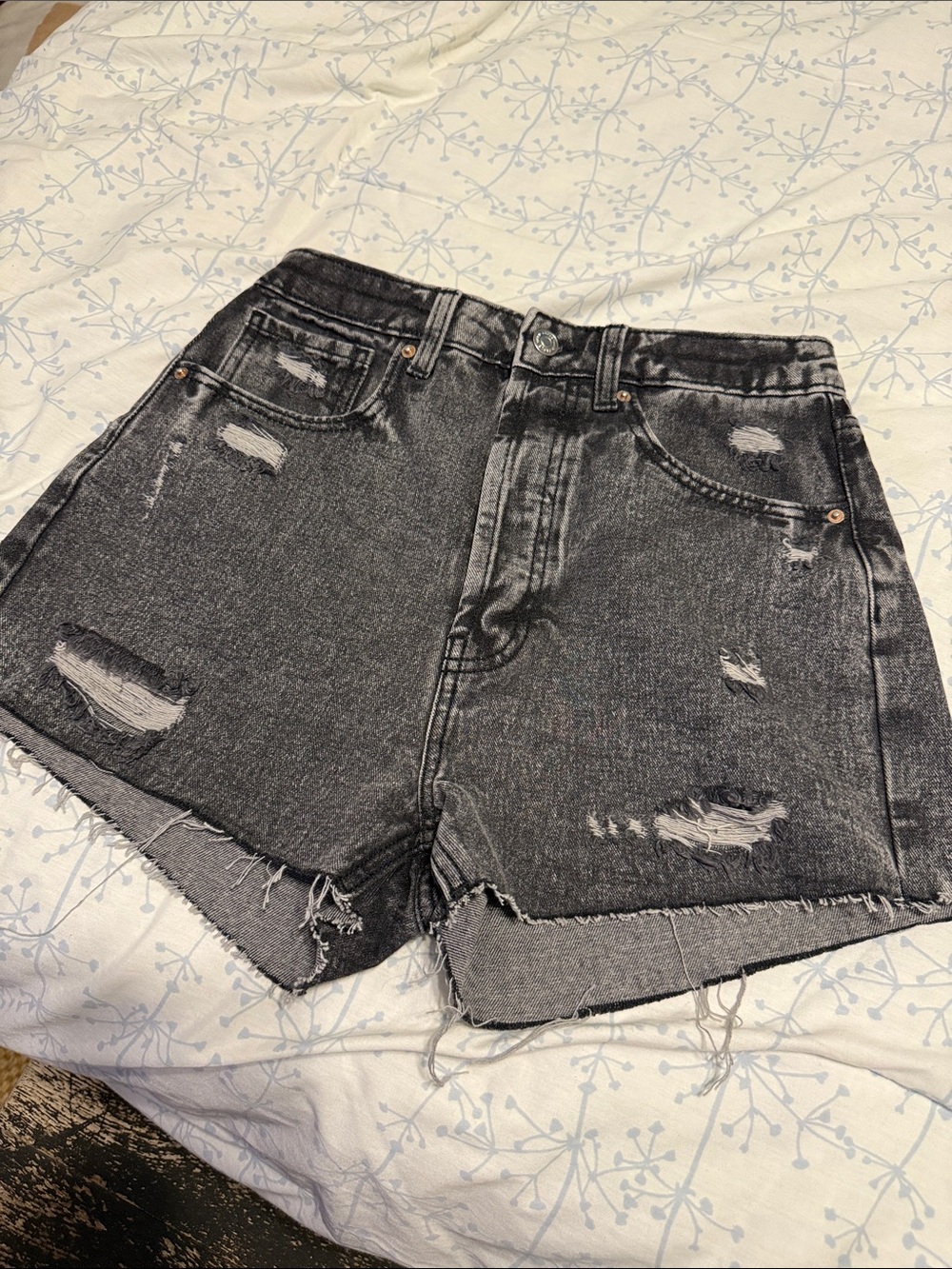 wild fable Black Distressed High-Rise Denim Shorts